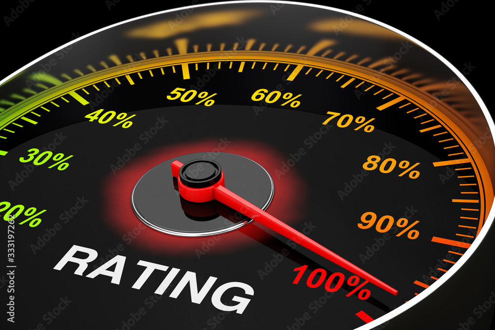Aufkleber speedometer as rating level meter. 3d rendering