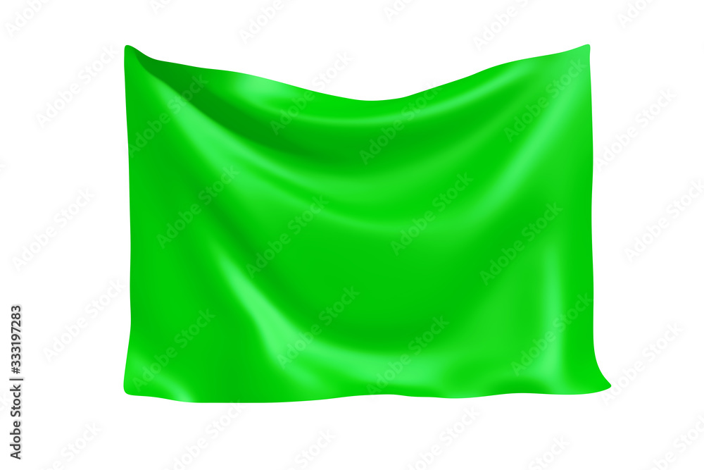Aufkleber textile fabric banner. hanging green cloth banner with blank space for your design. 3d rendering