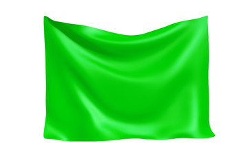 Textile Fabric Banner. Hanging Green Cloth Banner with Blank Space for Your Design. 3d Rendering