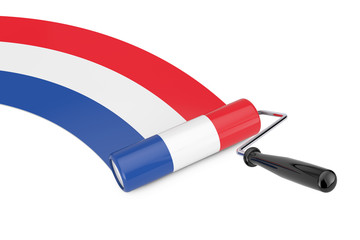 Paint Roller Brush with Netherlands Flag. 3d Rendering