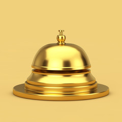 Golden Hotel Service Bell Call on a Golden Pedestal. 3d Rendering