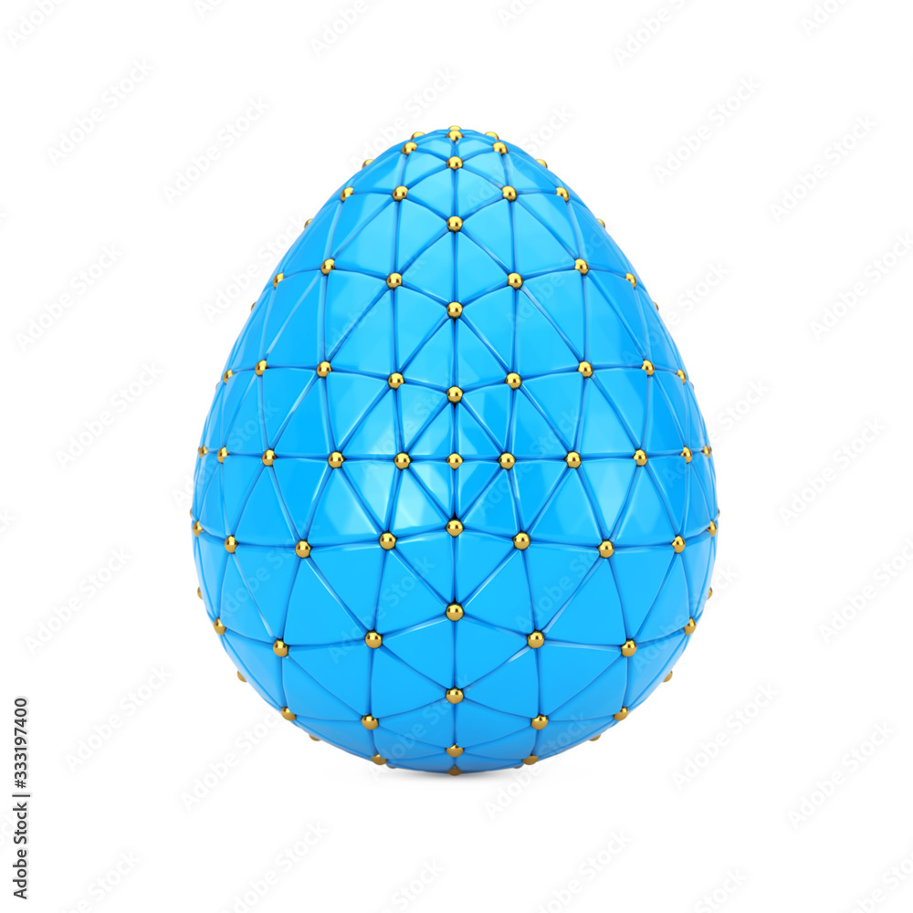 Wall mural blue easter egg decorated bu golden spheres. 3d rendering