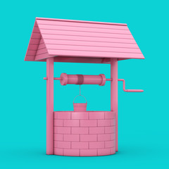 Pink Stone and Wood Water Well in Duotone Style. 3d Rendering