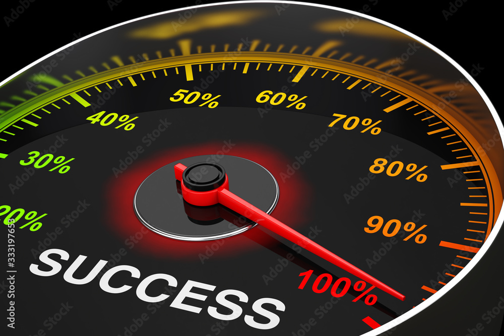 Poster speedometer as success level meter. 3d rendering