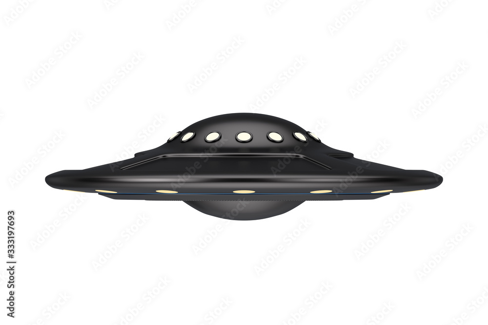 Poster ufo concept. alien spaceship or flying saucer . 3d rendering
