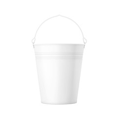 Empty White Bucket with Handle in Clay Style. 3d Rendering