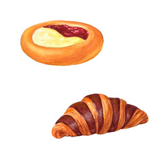 A set of cheesecakes and croissant. Sweet cakes.