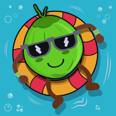coconut  and swim ring baloon cartoon vector illustration