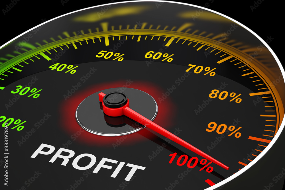 Poster speedometer as profit level meter. 3d rendering
