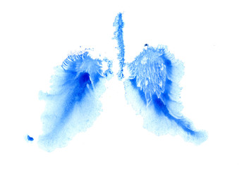 Watercolor illustration. Lungs. The print with watercolors. Blue.