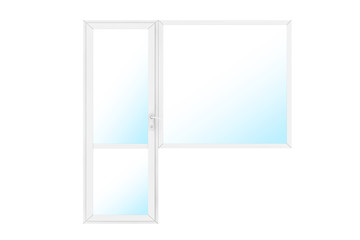 White Metal Plastic PVC Balcony Door and Window. 3d Rendering