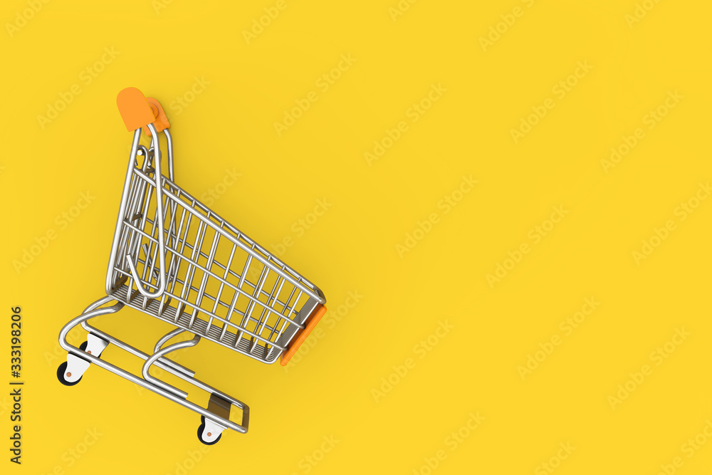 Poster shopping cart trolley mock up. 3d rendering