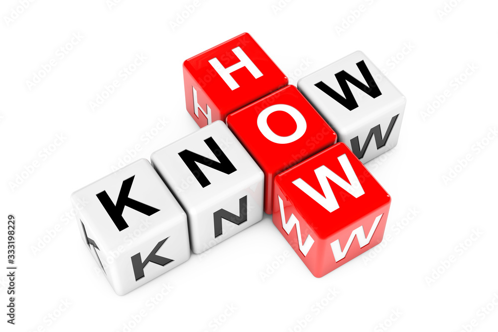 Poster know how sign as crossword cube blocks. 3d rendering