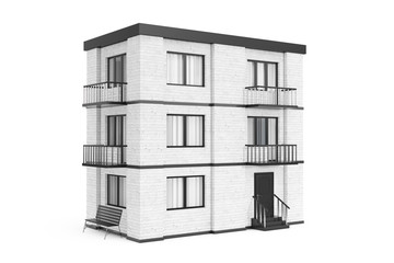 Real Estate Concept. City, Town White Brick House Building. 3d Rendering