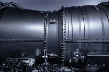 Turbine Engine. Aviation Technologies. Aircraft jet engine detail during maintenance.