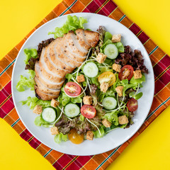 Top view shot of chicken salad