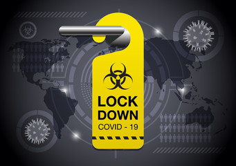 Coronavirus or Covid-19 concept background with Door handle,Door hanger and Virus icon vector illustration