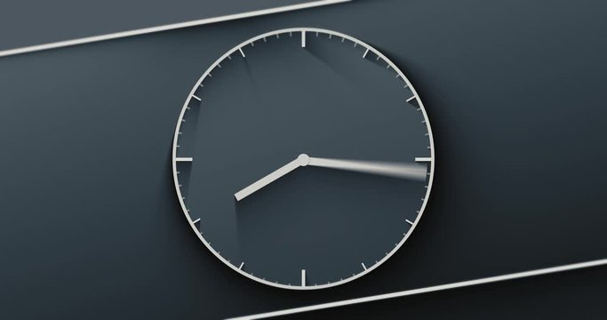 Fast running clock animation. Pointer of a large clock are spinning round. Time flies.