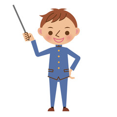指し棒で解説する学生服姿の男子中学生・高校生