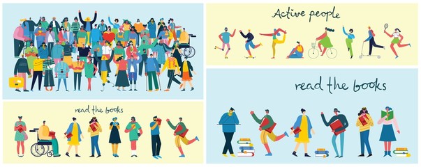 Vector illustration in a flat style of group of different activities of people