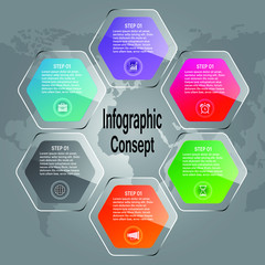 nfographic cycle. Process chart. Vector diagram with 6 options. Can be used for graph, presentation, report & step options - Vector