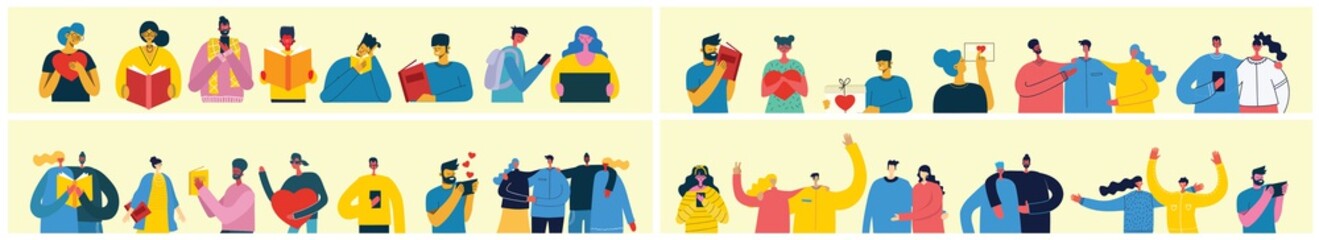 Vector illustration in a flat style of group of different activities of people