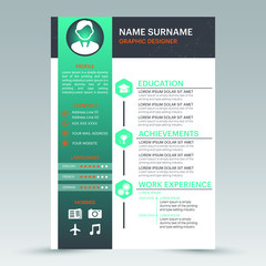 Vector original minimalist cv, resume template - creative Design Orange green and gray colors