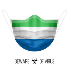 Medical Mask with National Flag of Sierra Leone. Protective Mask Virus and Flu. Surgery Concept of Health Care Problems and Fight Novel Coronavirus (2019-nCoV) in Form of flag colors