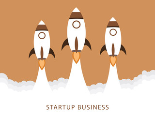 Business concept of banner with startup rocket.Launch rocket vector background