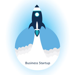 Flat rocket in a flat style.Start up concept symbol space rocket ship Sky Icon