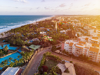 Drone View of vacations houses and apartments in a brazilian coast with a Water Park in, Ceara.