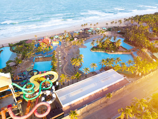 Drone View of vacations houses and apartments in a brazilian coast with a Water Park in, Ceara.