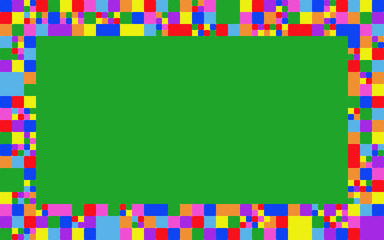 Colorful dice frame with green text box