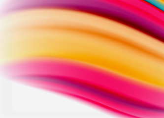Wave lines abstract background, smooth silk design with rainbow style colors. Liquid fluid color waves. Vector Illustration