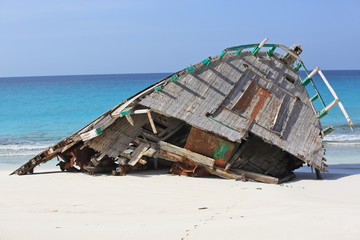 Abandoned ship wreck on the beach of Socotra island