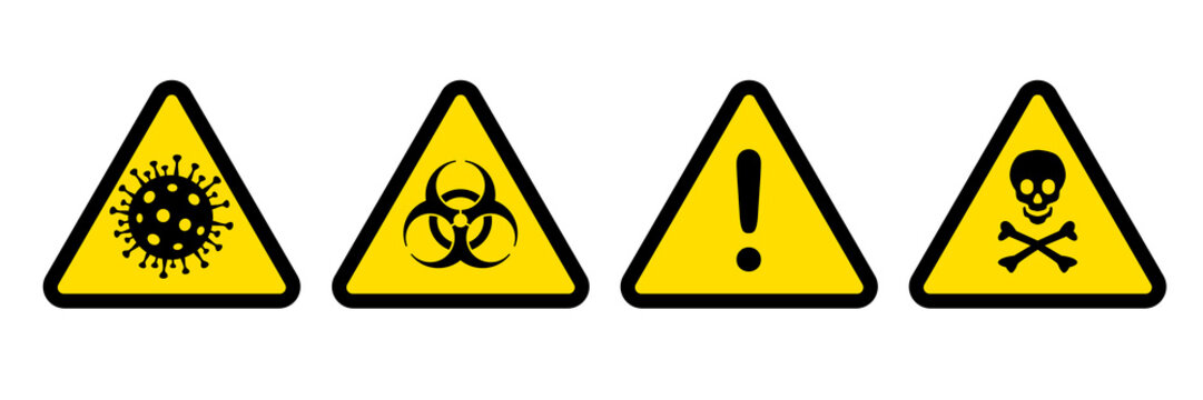 Pandemic danger symbol icons Coronavirus outbreak covid-19. Coronavirus, biohazard, general warning and toxic sign. 2019-nCoV symptom in Wuhan China. Vector caution icon