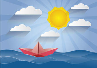 origami made colorful boat.paper art style.