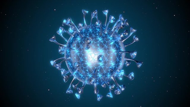 Microscope virus cell. Pandemic bacteria pathogen medical health risk, Corona COVID-19 Alert SOS, immunology, virology, epidemiology concept. 3D rendering looped animation.
