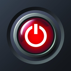 Power button. 3D  Red button . Vector illustration