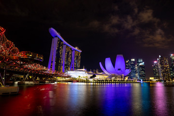 Fototapeta na wymiar Marina Bay Sands Hotel Light Show at Night in Singapore