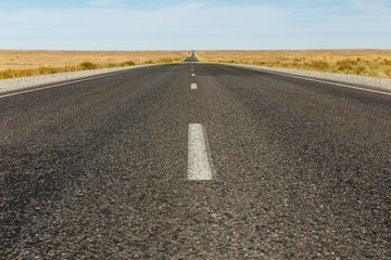 asphalt road in the steppe of Kazakhstan, Aral District of Kyzylorda Region