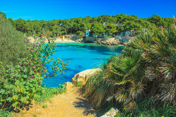 Cala Gat beach - view over beautiful idyllic coast in Cala Rajada, Mallorca, Spain