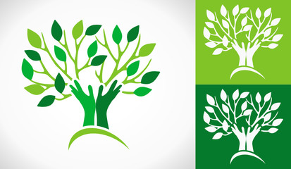 logo arbre mains solidarité diversité vert - obrazy, fototapety, plakaty