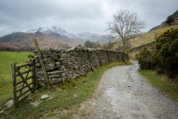 Snow on Wetherlam from Little Langdale,  Lake District, UK