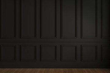 Black Wainscot Wall Empty Classic Room, Molding Wall 3D Render