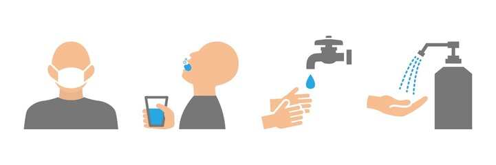 手洗い　うがい　消毒　マスク