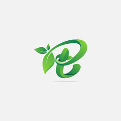 Letter e leaf logo design template