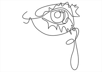 Eye with tears vector illustration.Vector continuous line.