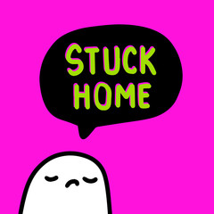 Stuck home hand drawn vector illustration in cartoon comic style man sad speech bubble