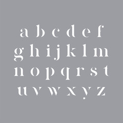 Vector lowercase stencil serif alphabet.